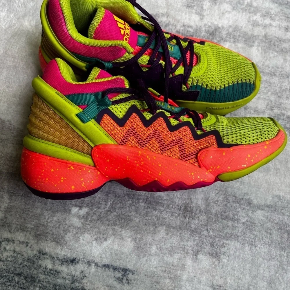 Adidas Kids' Neon Green and Pink Sneakers